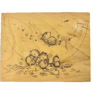 House Mouse Rubber Stamp Watermelon Mellow Melon Vintage 1998 Stampa Rosa
